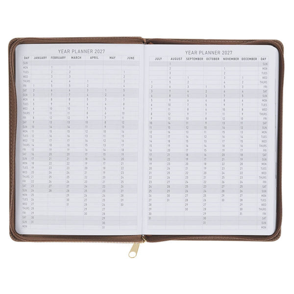 2027 I Can Do All This Truffle Brown Faux Leather Executive Planner with Zipper Closure - Philippians 4:13