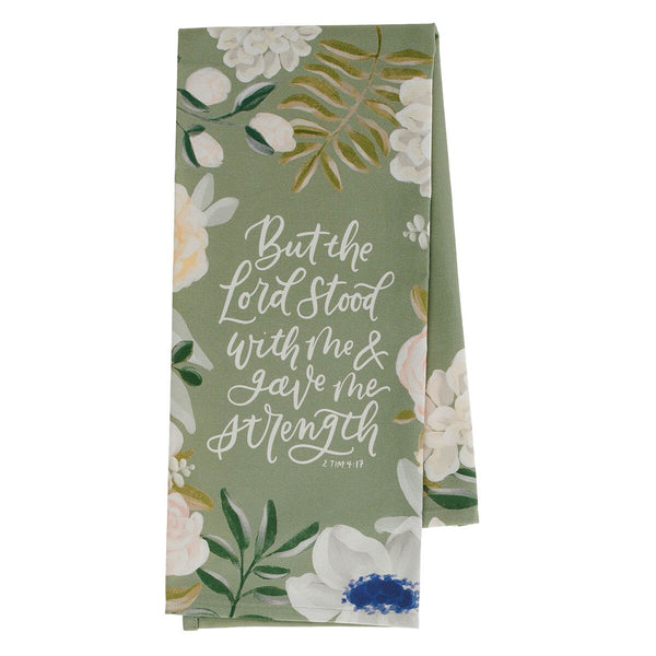 The Lord Stood With Me Sage Green Cotton Tea Towel - 2 Timothy 4:17
