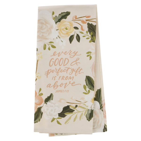 Every Good and Perfect Gift Peach Cotton Tea Towel - James 1:17 - KI Gifts Christian Supplies
