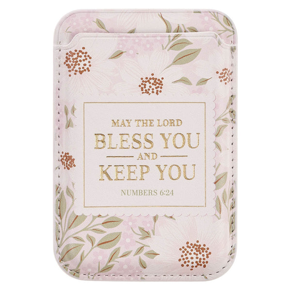 Bless and Keep You Blush Bloom Faux Leather Phone Wallet - Numbers 6:24 - KI Gifts Christian Supplies