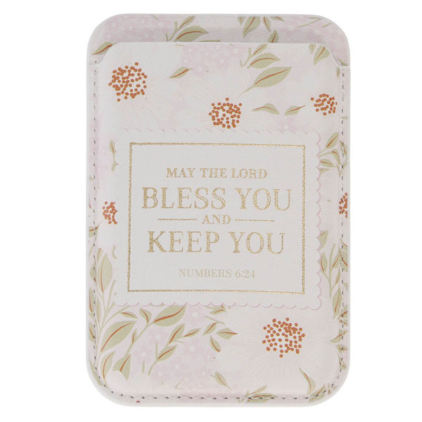 Bless and Keep You Blush Bloom Faux Leather Phone Wallet - Numbers 6:24