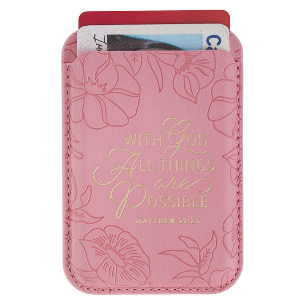 Things Are Possible Pink Faux Leather Phone Wallet - Matthew 16:26