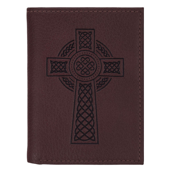 Celtic Cross Burgundy Genuine Leather Trifold Wallet