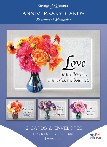 Anniversary Cards – Bouquet of Memories – 12 Cards with NIV Scripture – Assorted Greeting Cards