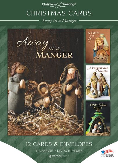 Boxed Card -Christmas Cards - Away in a Manger - 12 Cards with KJV Scripture - Assorted Boxed Greeting Cards