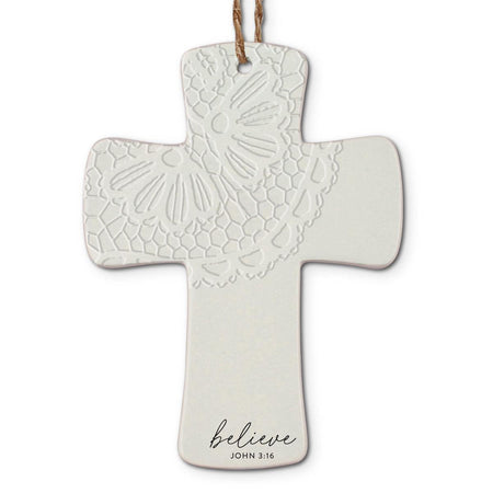 CHRISTMAS ORNAMENT CROSS LACE LOVED