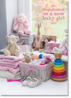 Baby Girl Card - Pink Nursery Toys  (Order in 6)