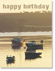 Happy Birthday - Fishing Boats at Sunrise