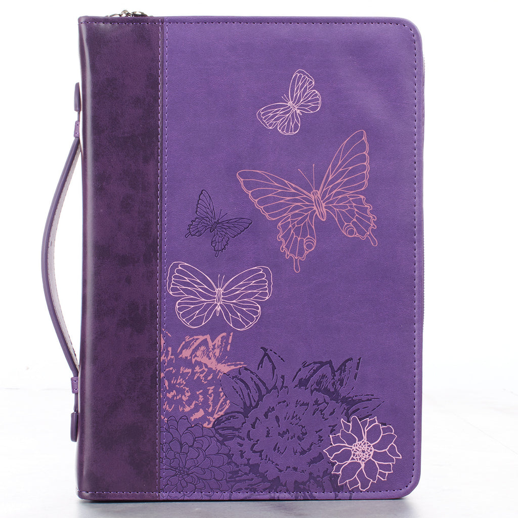 Bible Cover: New Creation Purple Butterflies Faux Leather