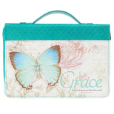 Faux Leather Fashion Bible Cover - Grace Butterfly Blessings Teal Ephesians 2:8
