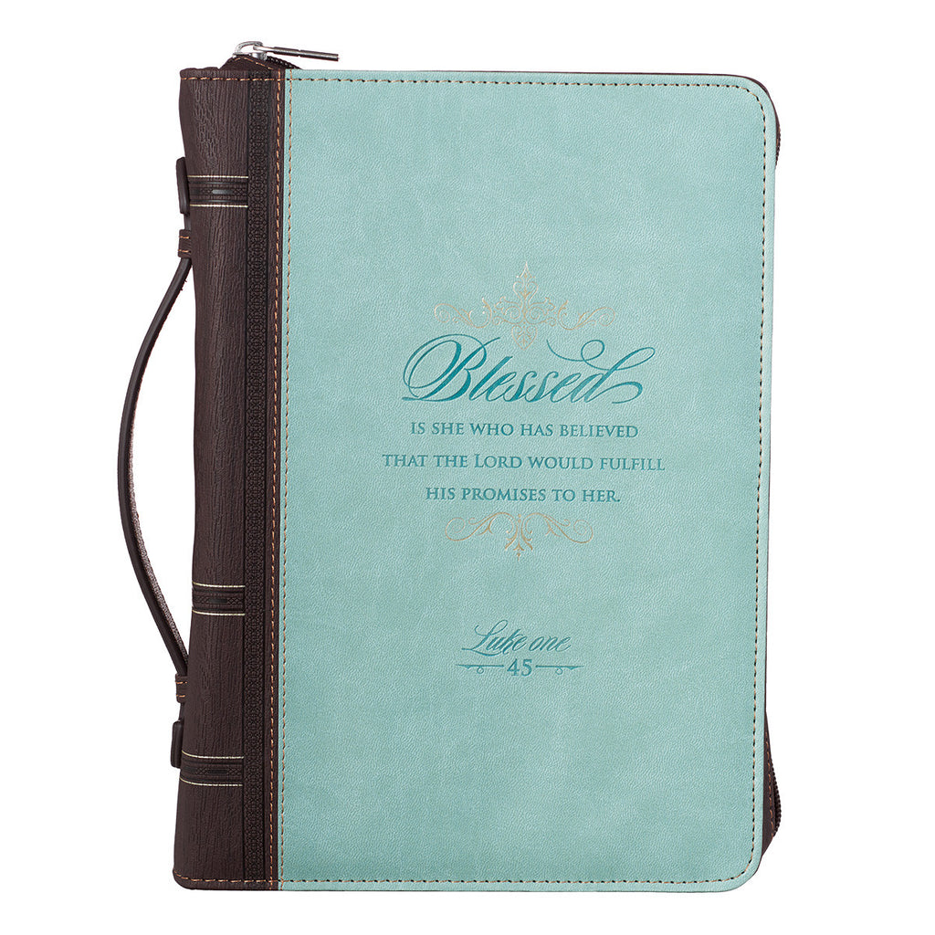Faux Leather Fashion Bible Cover - Blessed Light Blue Luke 1:45