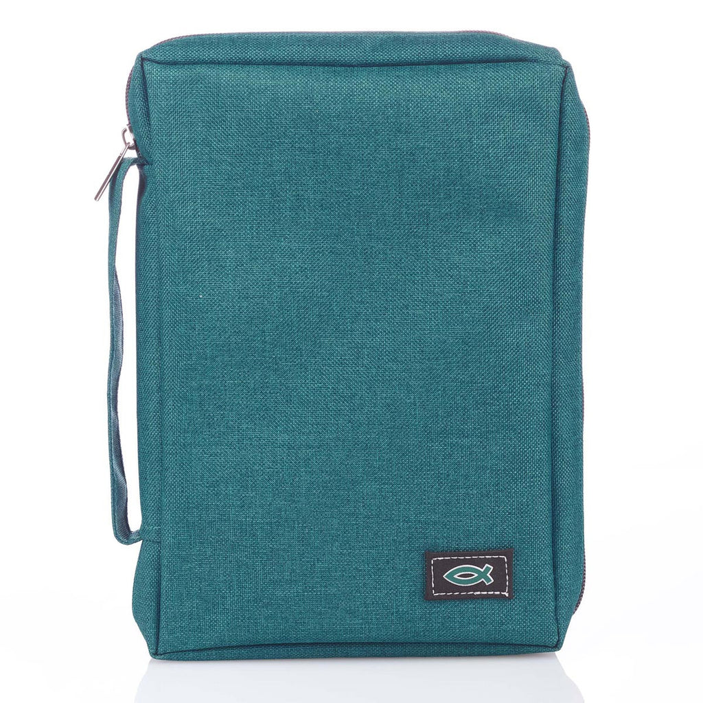Bible Cover with Fish Badge Teal Poly-Canvas Value