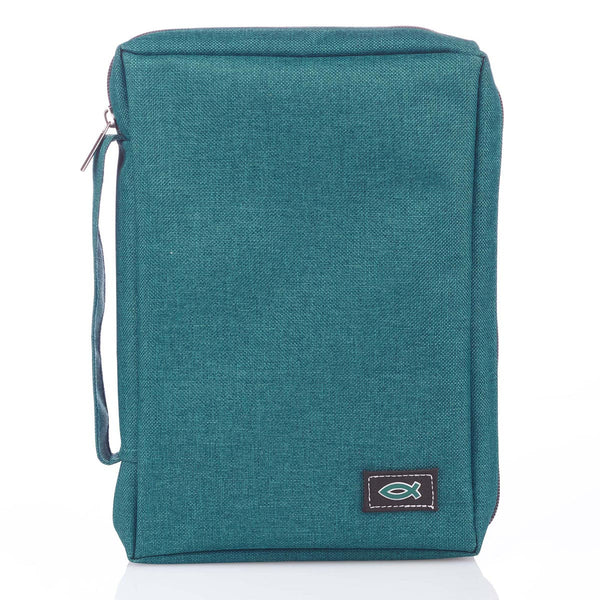 Bible Cover with Fish Badge Teal Poly-Canvas Value