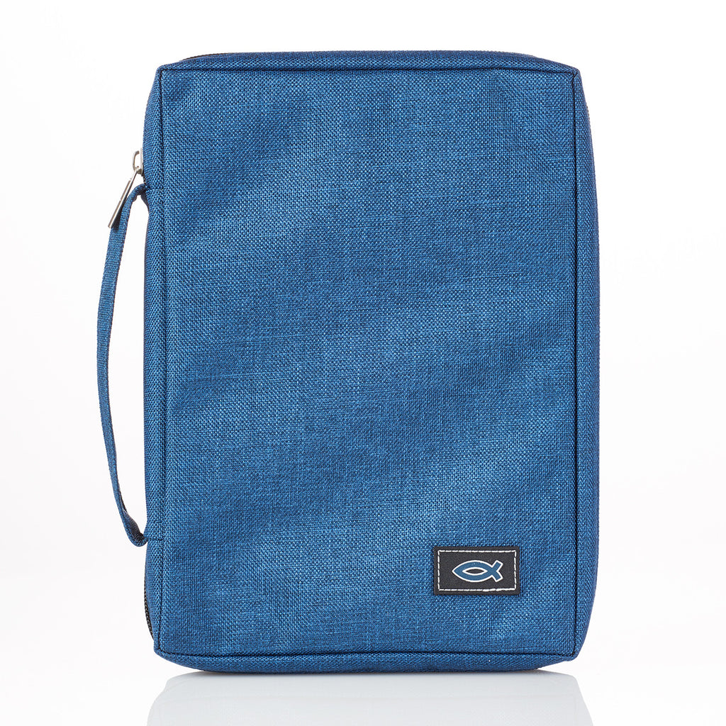 Bible Cover with Ichthus Fish Badge Blue Poly-canvas