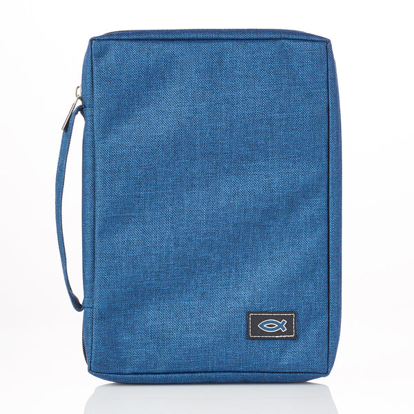 Bible Cover with Ichthus Fish Badge Blue Poly-canvas