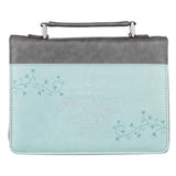 Classic Faux Leather Bible Cover in Light Blue - All Things Are Possible Matthew 19:26