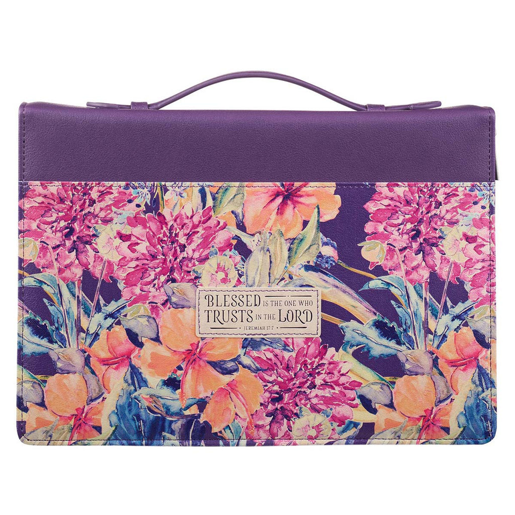 Faux Leather Fashion Bible Cover - Blessed Is The One Jeremiah 29:11 Purple Floral