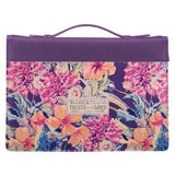 Faux Leather Fashion Bible Cover - Blessed Is The One Jeremiah 29:11 Purple Floral