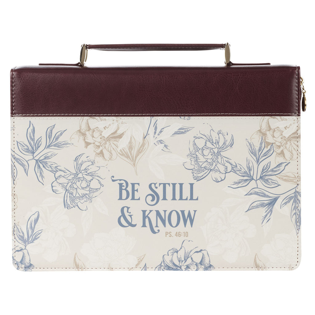 Be Still and Know Neutral Florals Faux Leather Fashion Bible Cover – Psalm 46:10