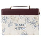 Be Still and Know Neutral Florals Faux Leather Fashion Bible Cover – Psalm 46:10
