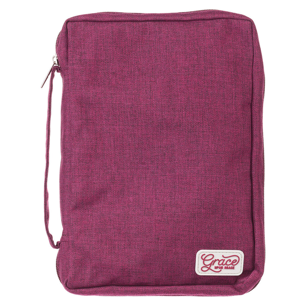 Plum Poly-Canvas Value Bible Cover with Grace Badge - John 1:16