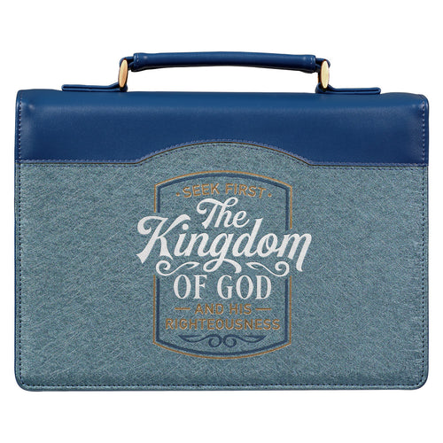 The Kingdom of God Two-tone Blue Faux Leather Fashion Bible Cover - Matthew 6:33