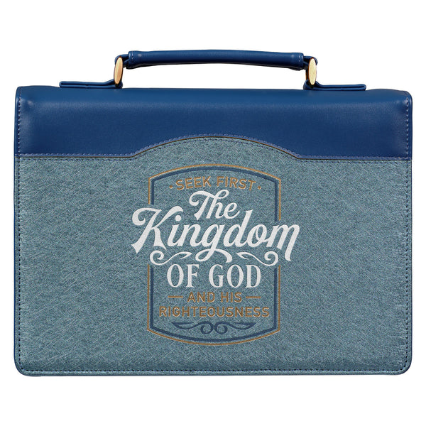 The Kingdom of God Two-tone Blue Faux Leather Fashion Bible Cover - Matthew 6:33