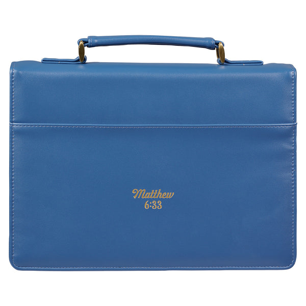The Kingdom of God Two-tone Blue Faux Leather Fashion Bible Cover - Matthew 6:33