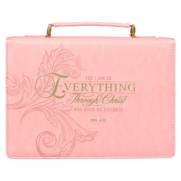 Through Christ Fluted Iris Pink Faux Leather Fashion Bible Cover - Philippians 4:13
