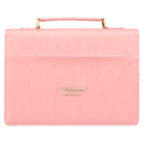 Through Christ Fluted Iris Pink Faux Leather Fashion Bible Cover - Philippians 4:13