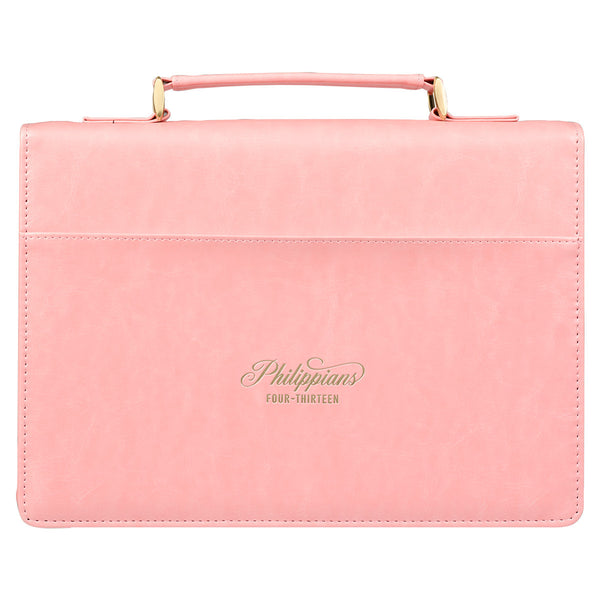 Through Christ Fluted Iris Pink Faux Leather Fashion Bible Cover - Philippians 4:13