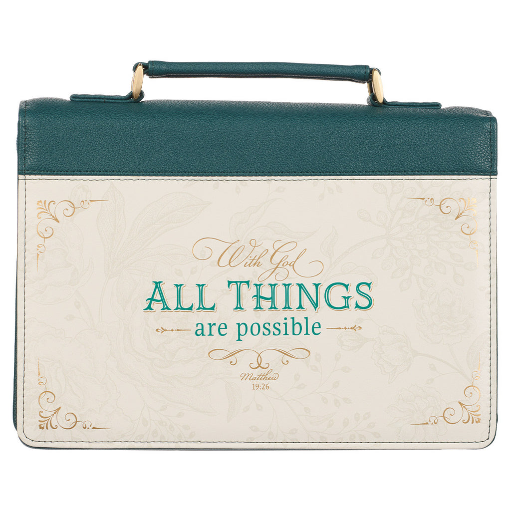 All Things are Possible Teal Tourmaline Faux Leather Fashion Bible Cover - Matthew 6:19