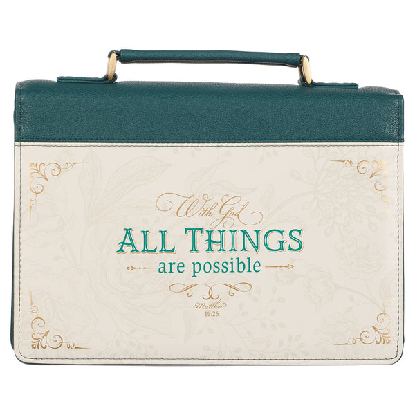 All Things are Possible Teal Tourmaline Faux Leather Fashion Bible Cover - Matthew 6:19