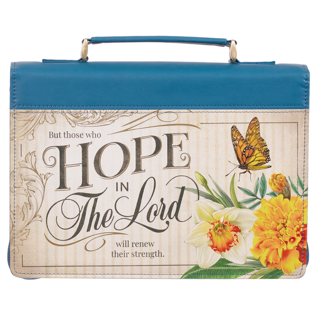 Hope in the LORD Floral Mediterranean Blue Faux Leather Fashion Bible Cover