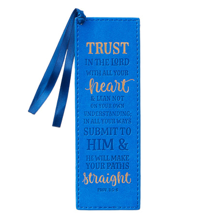 Be Strong and Courageous Butterscotch and Navy Faux Leather Bookmark - Joshua 1:9