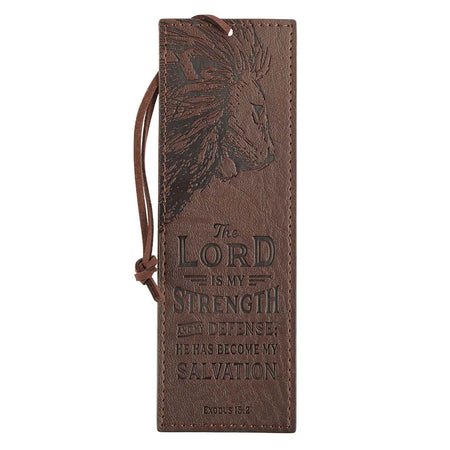 Be Strong and Courageous Butterscotch and Navy Faux Leather Bookmark - Joshua 1:9