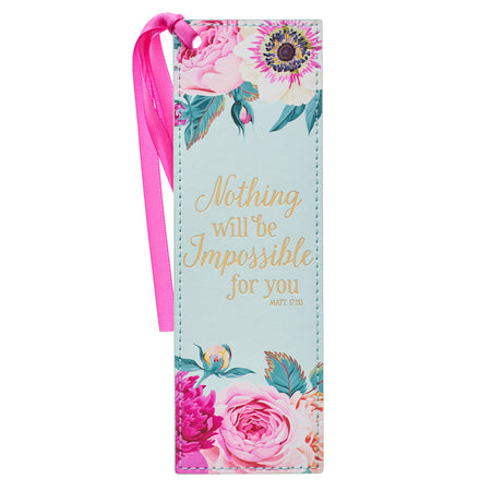 Faux Leather Bookmark - It is Well Hymn Watercolor Floral