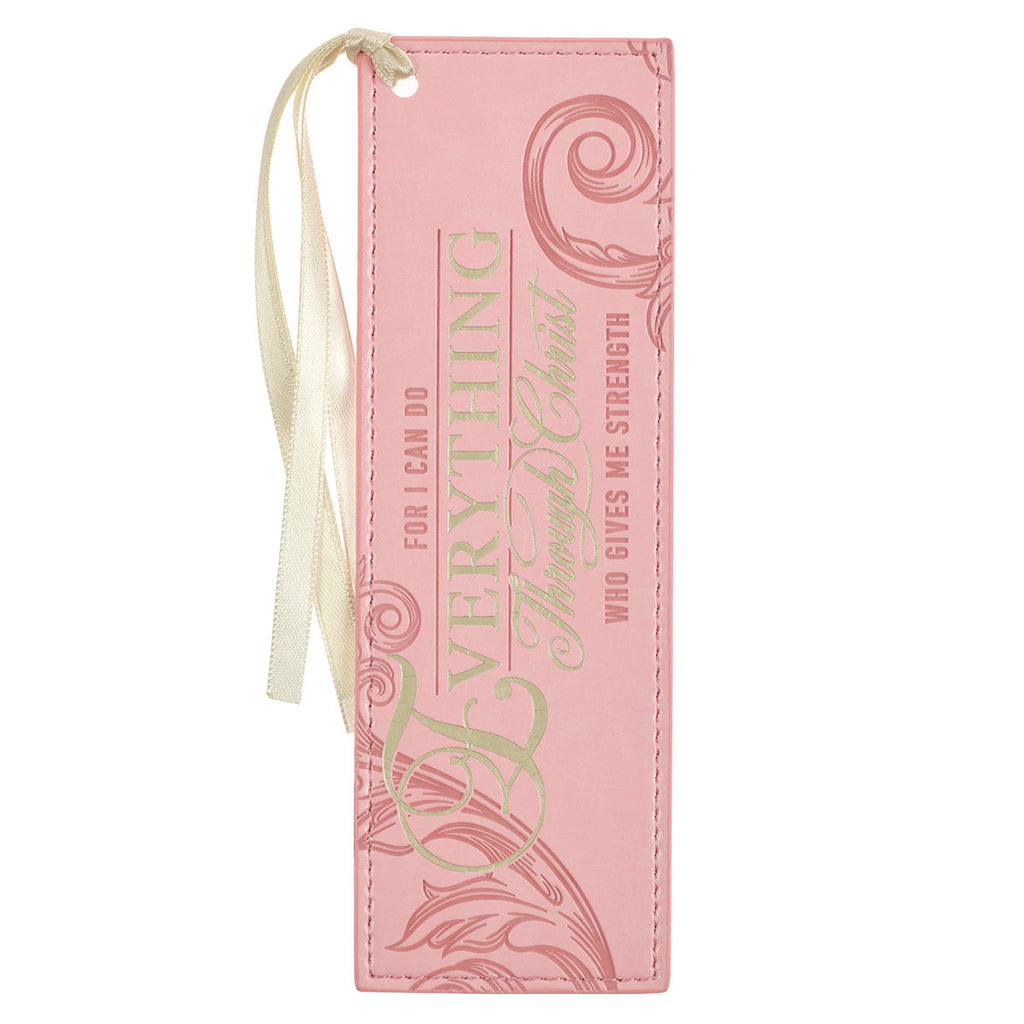 Through Christ Fluted Iris Pink Faux Leather Bookmark - Philippians 4:13