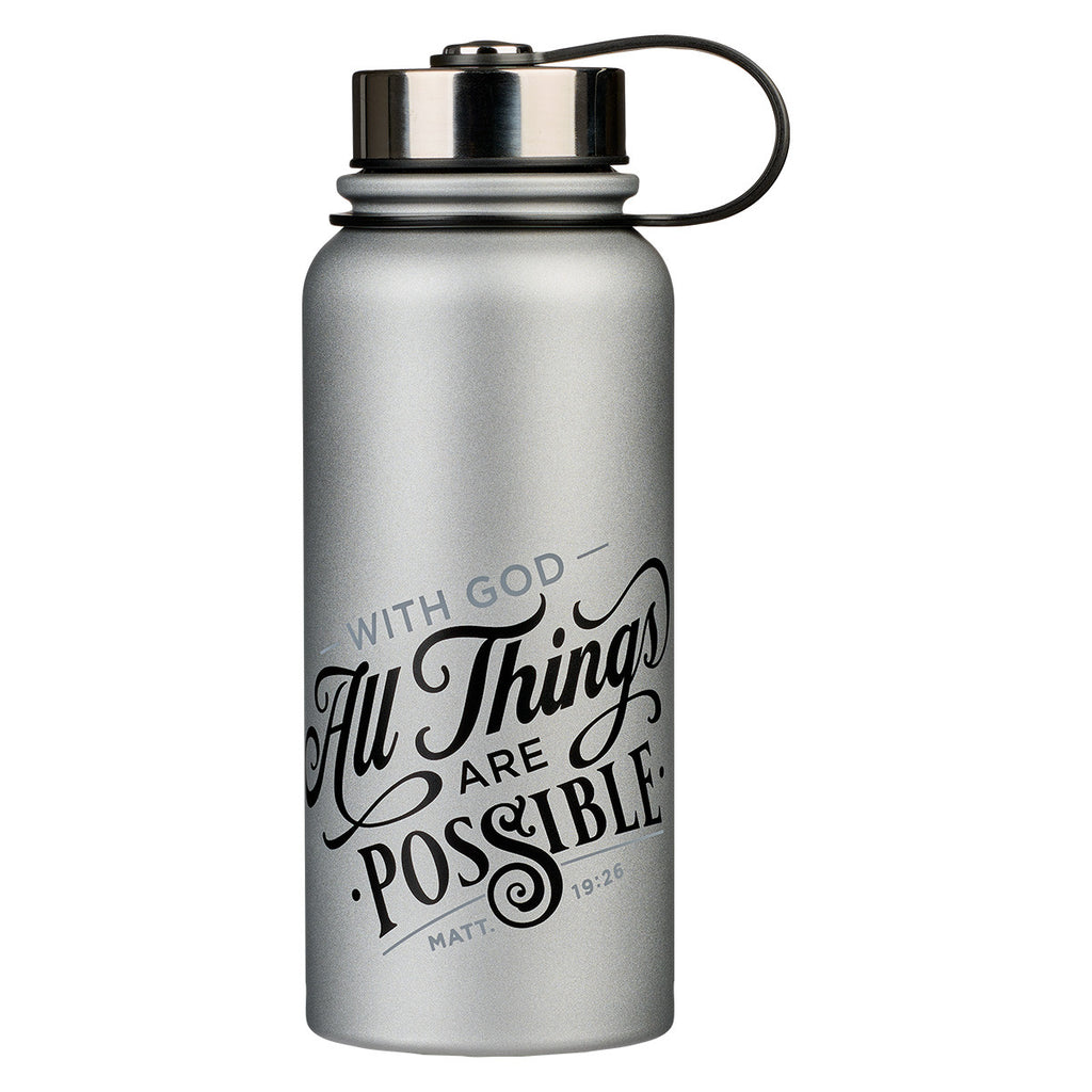 Things Are Possible Silver Stainless Steel Water Bottle - Matthew 19:26