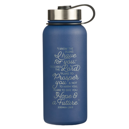 Blessed Blue Peacock Glass Water Bottle - Jeremiah 17:7