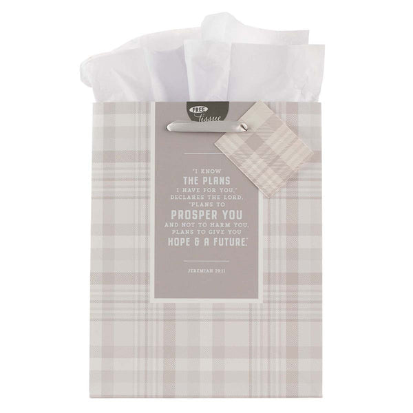 Medium Gift Bag - I Know the Plans Gray Plaid