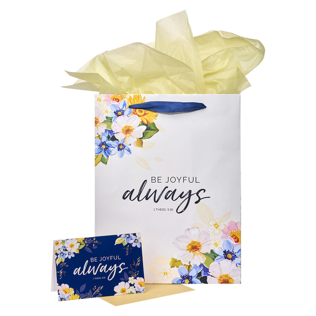 Be Joyful Always Yellow Floral Portrait Gift Bag with Card – 1 Thessalonians 5:16