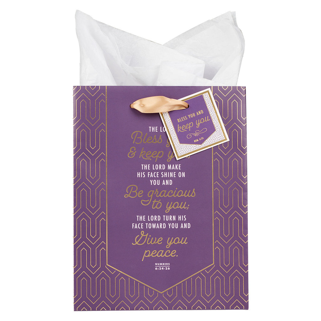 Bless You and Keep You Geometric Purple Medium Gift Bag - Numbers 6:24-26