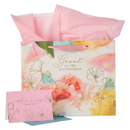 Faith Bee Green Large Landscape Gift Bag with Card Set - Romans 5:1