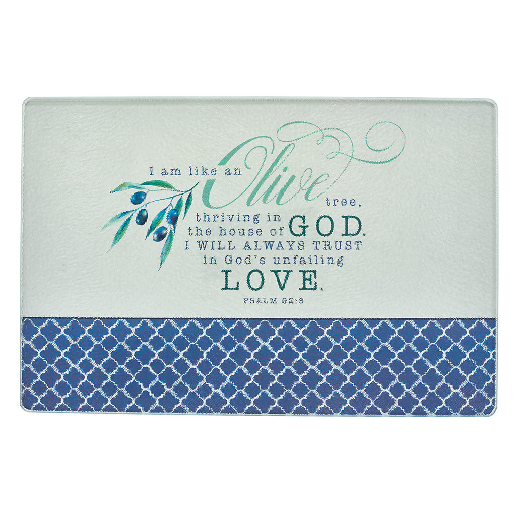 Medium Glass Cutting Board - Olive Branch Psalm 52:8
