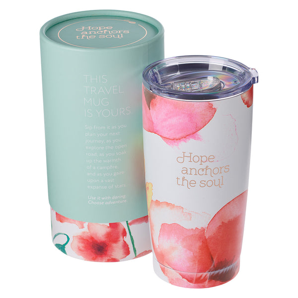 Hope Anchors the Soul Coral Poppies Stainless Steel Travel Mug