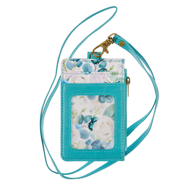 Be Still and Know Floral Teal Faux Leather ID Card Holder