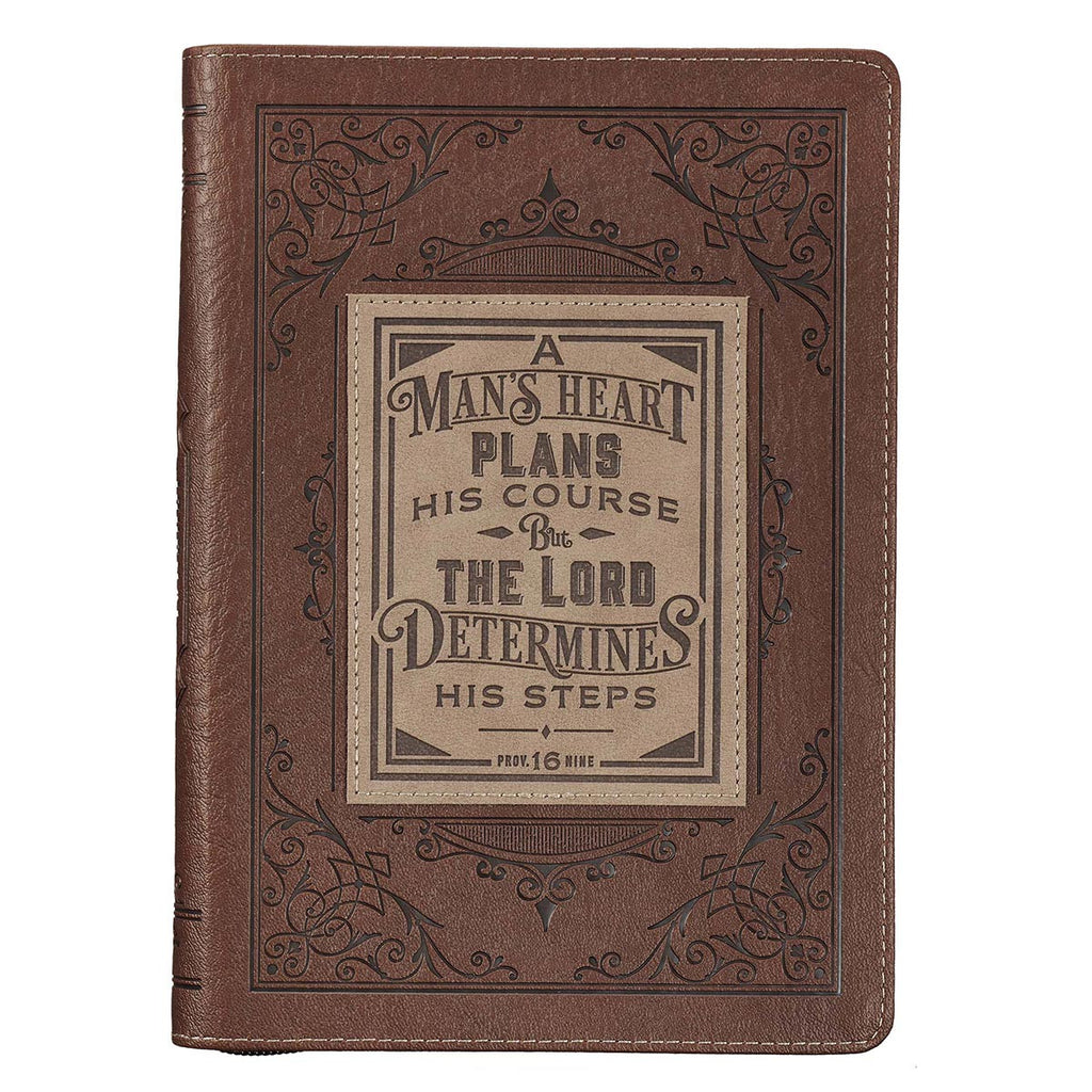 Classic Faux Leather Zippered Journal in Brown - A Man's Heart