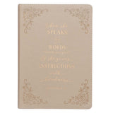 When She Speaks Taupe Faux Leather Classic Journal - Proverbs 31:26