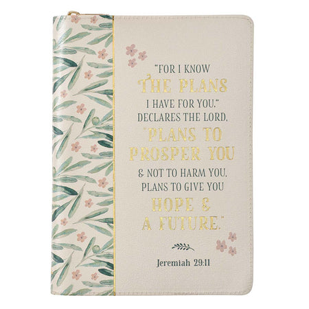 The Plans Pink Bouquet Faux Leather Classic Journal with Zippered Closure - Jeremiah 29:11